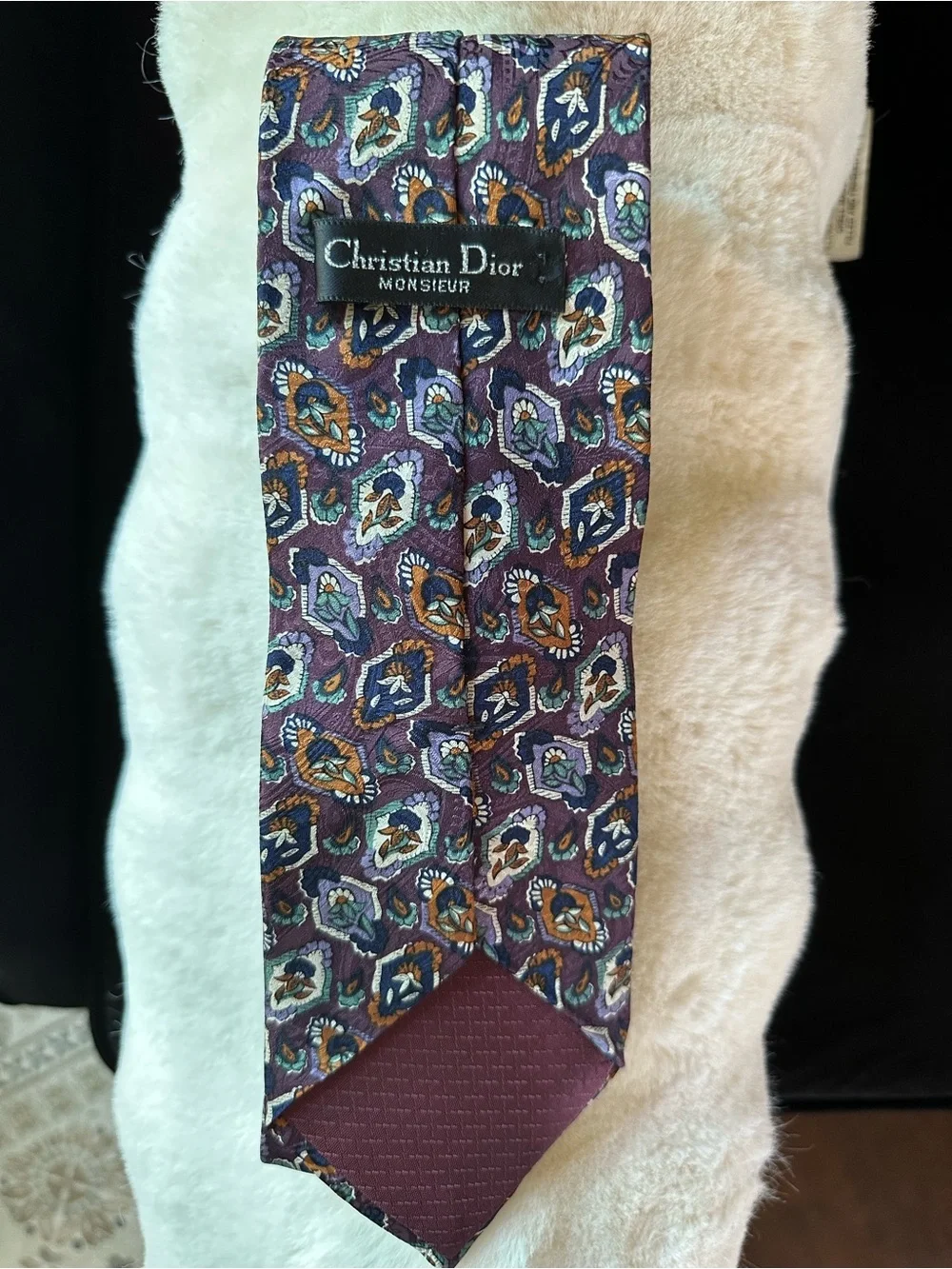 Dior Monsieur Purple Paisley Silk Tie with Teal and Gold Accents